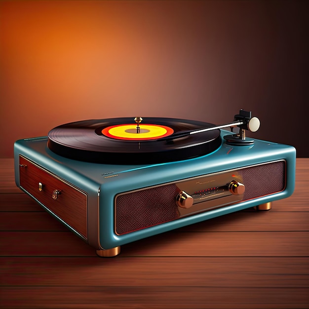 Vintage vinyl record player playing sound