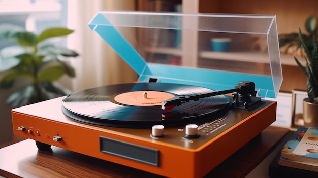 vintage vinyl record player playing sound