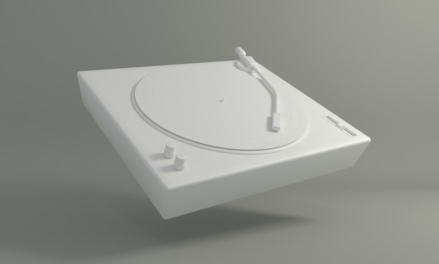 Vintage vinyl record white on dj turntable on grey background Retro sound technology  to play music