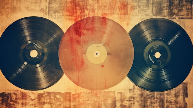 Vintage vinyl records on grunge background Retro music concept Generative AI