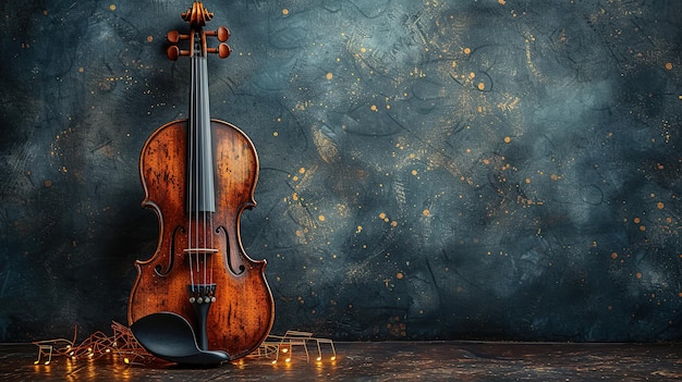 Vintage violin on dark background with copy space