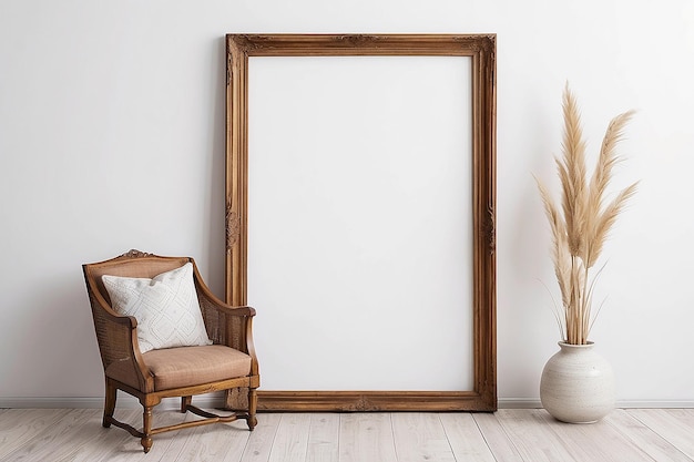 Foto vintage vitrine antieke houten frame mockup met witte achtergrond