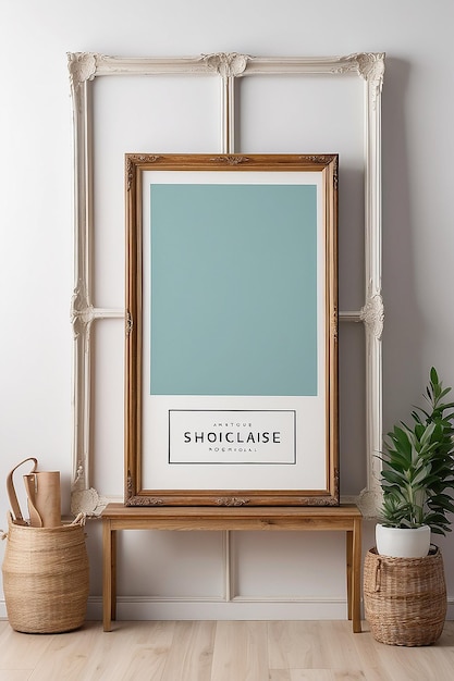 Vintage vitrine antieke houten frame mockup met witte achtergrond