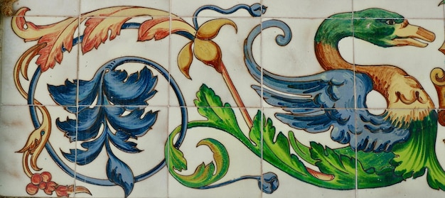 Vintage vivid tile work with Spanish traditional ornate outside in Buen Retiro Madrid Spain