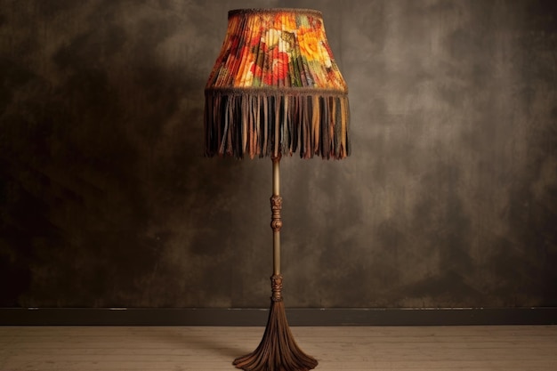 Vintage vloerlamp met stoffen kap met franjes, gemaakt met generatieve ai