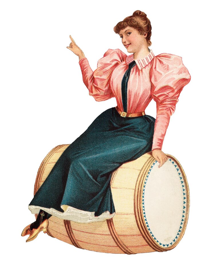 Foto vintage vrouw png zit op vat transparante achtergrond remixed door rawpixel