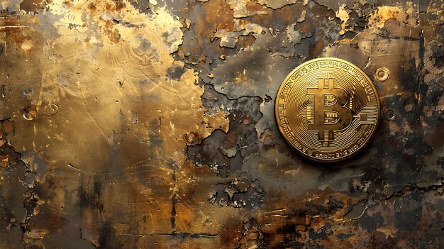 Vintage Wallpaper With Bitcoin Antique Design With Distresse Crypto Art Concept Currency Graphic