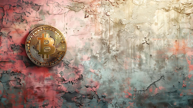 Vintage Wallpaper With Bitcoin Antique Design With Distresse Crypto Art Concept Currency Graphic