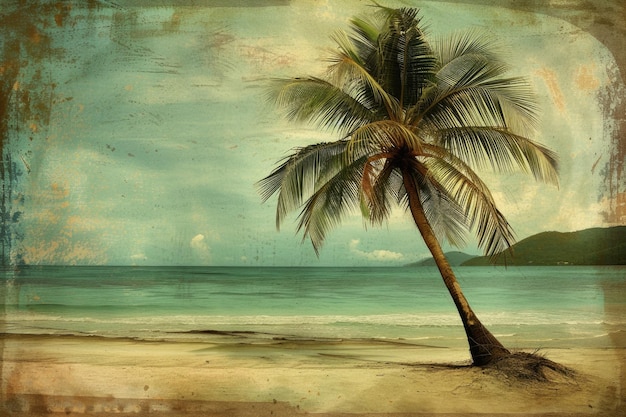 Vintage and warm tones of coconut tree on tropical coast