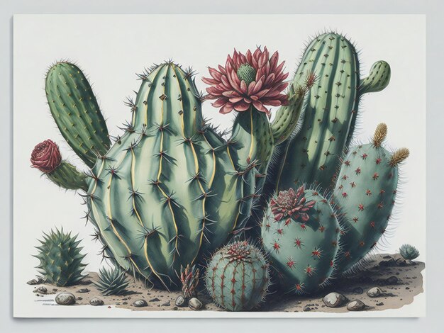 vintage watercolor cactus unique realistic