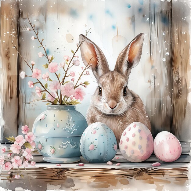 Vintage watercolor easter illustration hygge style
