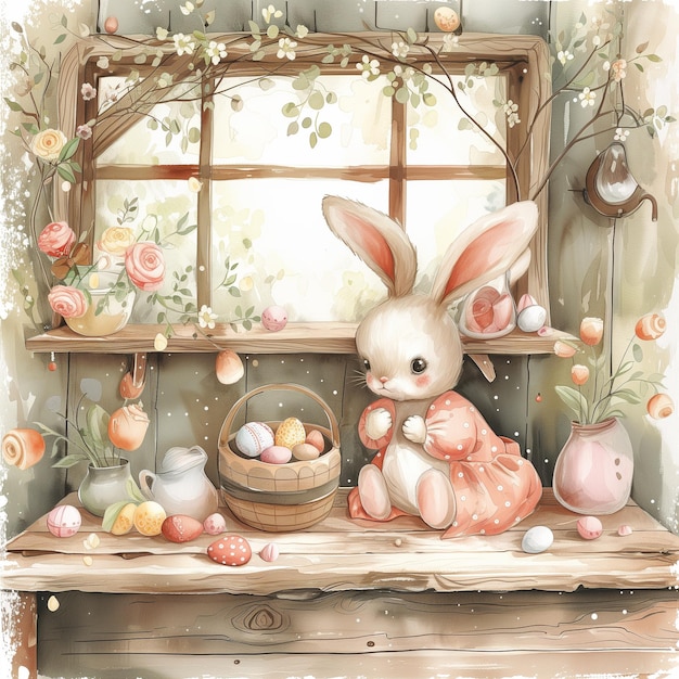 Vintage watercolor easter illustration hygge style