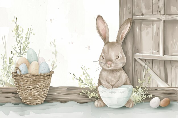 Vintage watercolor easter illustration hygge style