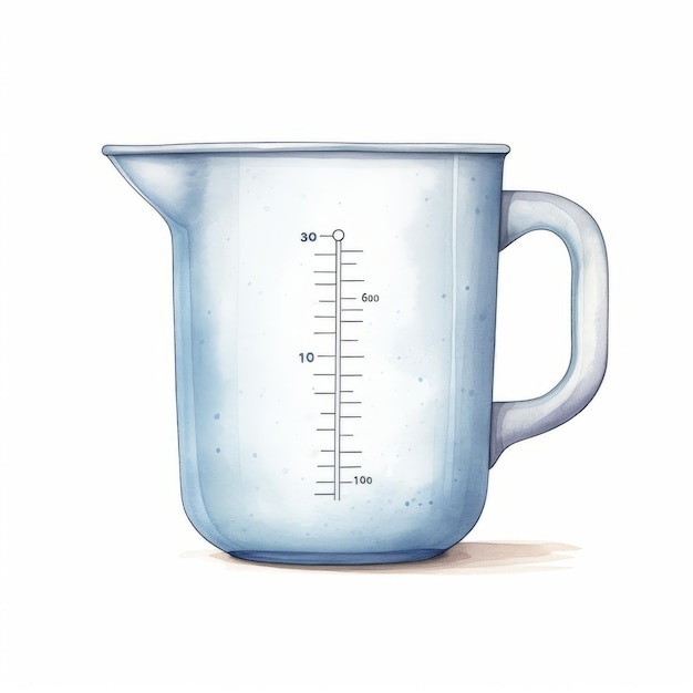 Photo vintage watercolor painting of blue measuring cup on white background