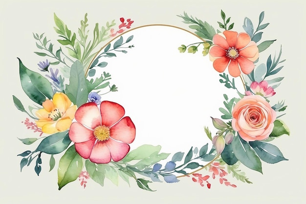 Vintage watercolor of round flower card elements circle border