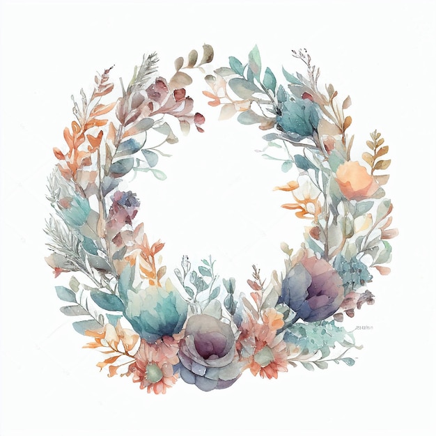 Vintage watercolor of round flower card elements circle border