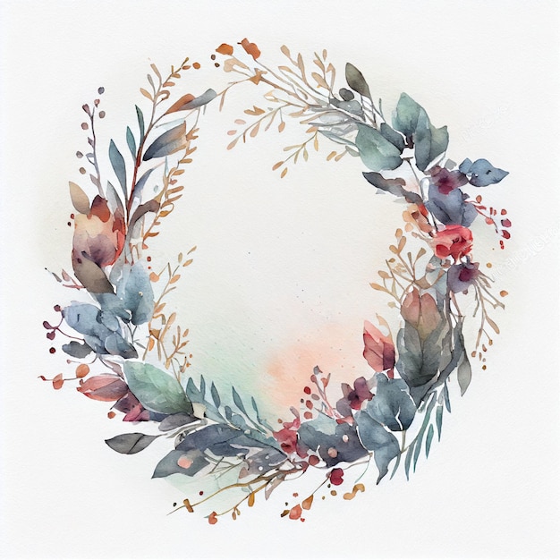 Vintage watercolor of round flower card elements circle border