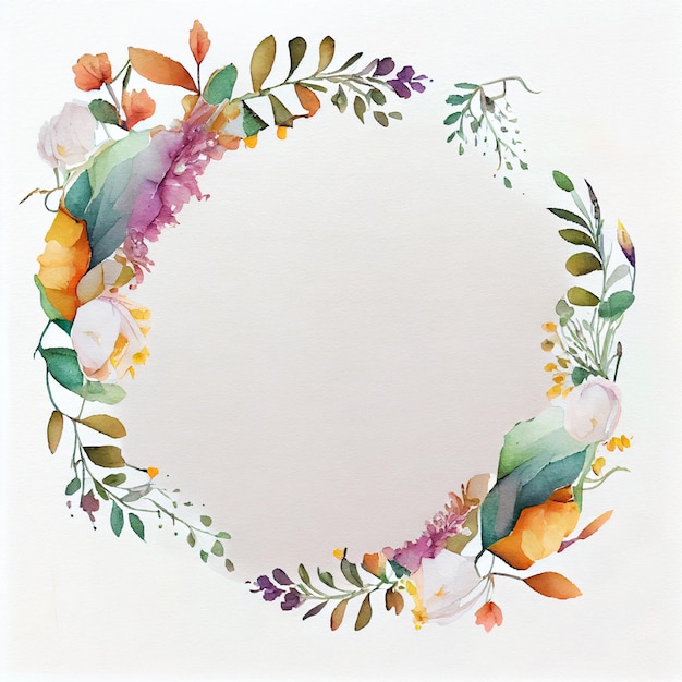 Vintage watercolor of round flower card elements circle border