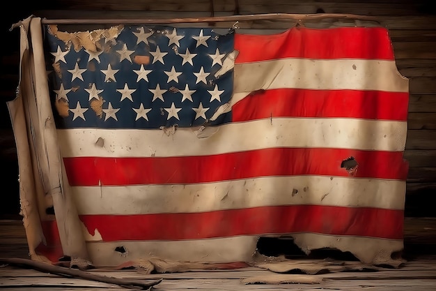 Vintage weathered American flag Generative Ai