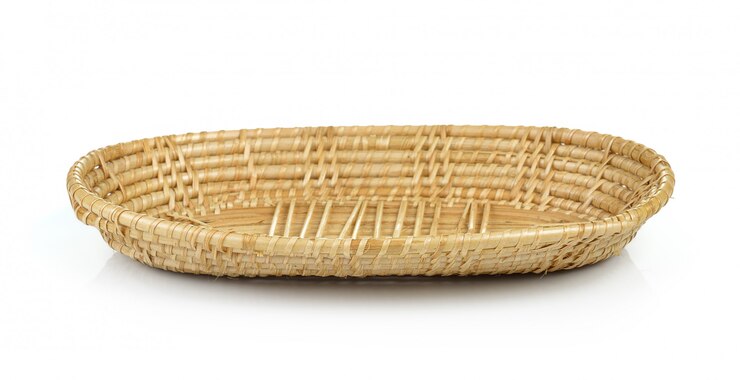 Photo vintage weave wicker basket on white wall