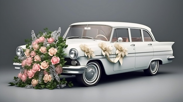 Premium AI Image  Vintage Wedding Car Decorated with Flowers decoration on  wedding car