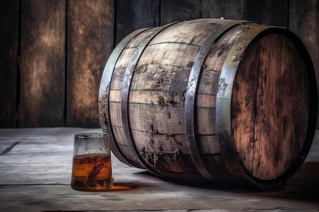 Vintage whisky vat en glas op houten oppervlak
