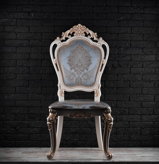 vintage white rich chair on black background