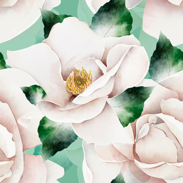Vintage white rose flower watercolor seamless pattern