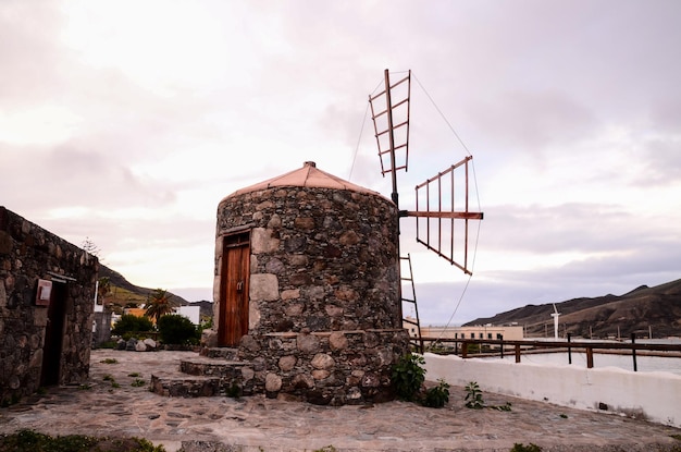 Vintage windmolen op gran canaria, canarische eilanden, spanje