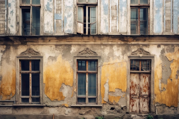 Vintage windows on the old facade