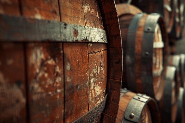 Vintage wine and whisky casks at German winery