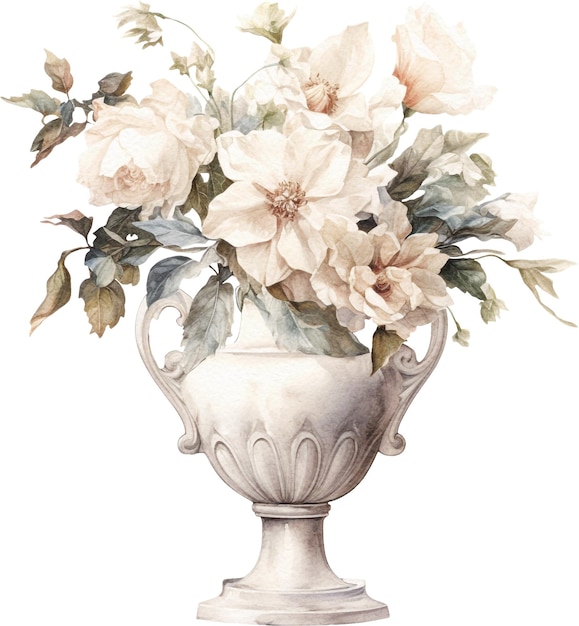 Vintage witte rozen aquarel geïsoleerd op wit