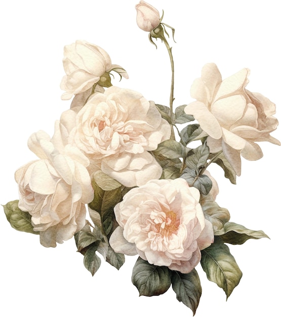 Vintage witte rozen aquarel geïsoleerd op wit