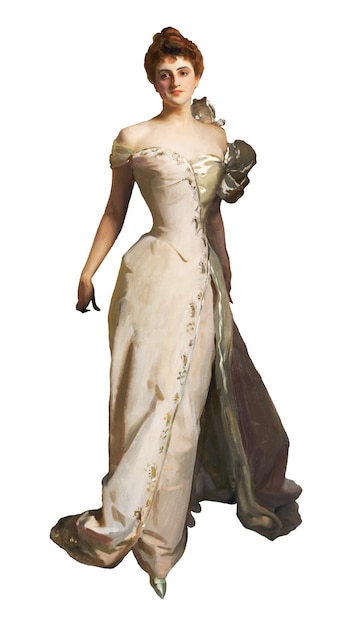 Vintage woman png white dress transparent background Remixed by rawpixel