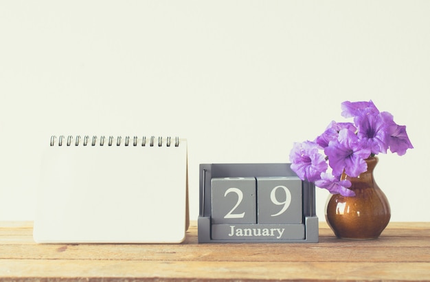 Vintage wood calendar for january day 29 on wood table