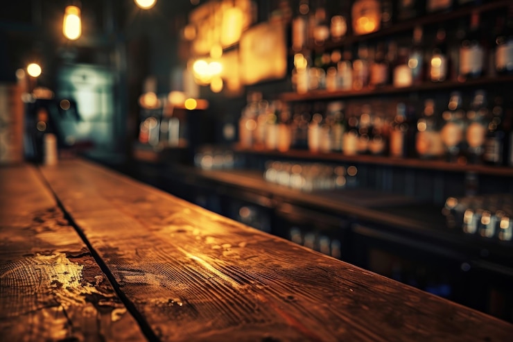 Photo vintage wood counter bar architecture illuminated refreshment