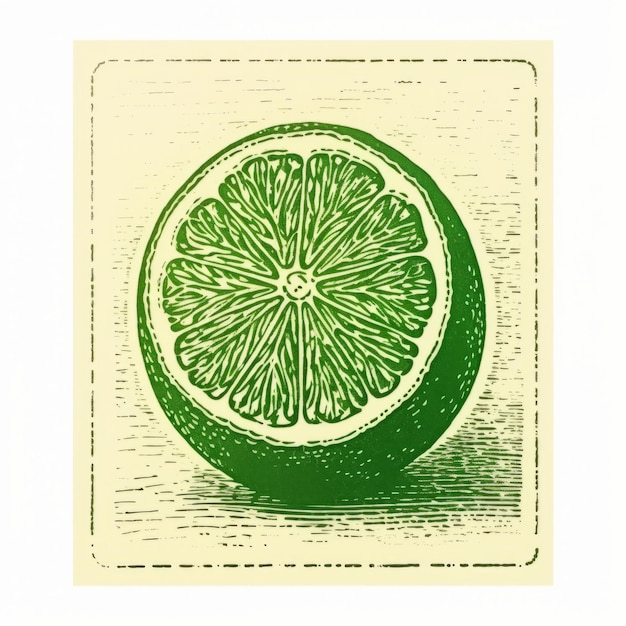 Photo vintage wood engraving of lime slice bold graphic illustration