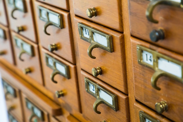 Photo vintage wood library card catalog