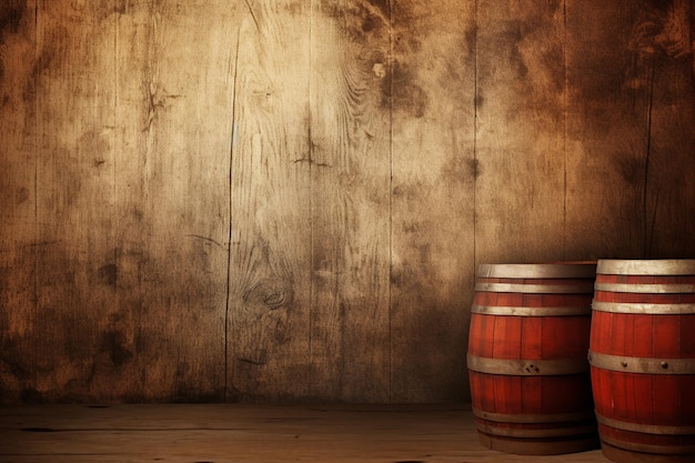 Photo vintage wooden barrels background generative ai