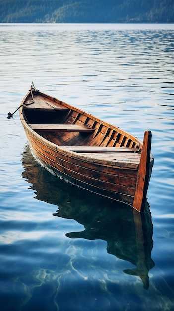 Старинная деревянная лодка, плавающая на воде