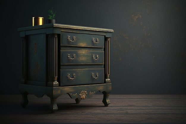 Vintage wooden drawer against a dark background