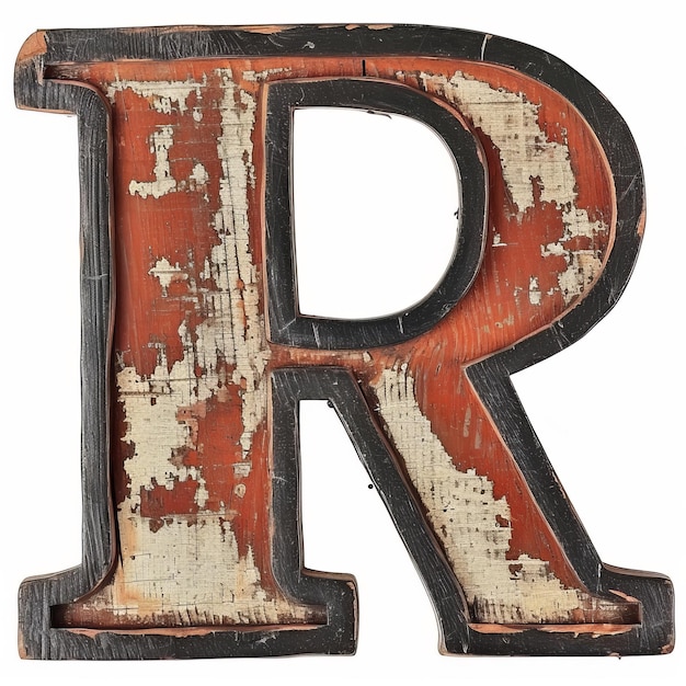Vintage Wooden Letter R with Peeling Paint