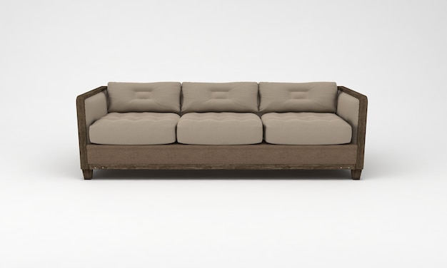 Vintage wooden sofa Front View furniture 3D Rendering