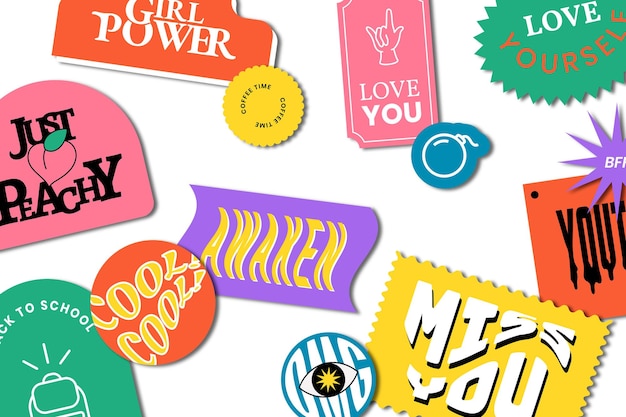 Vintage woord sticker patroon png achtergrond
