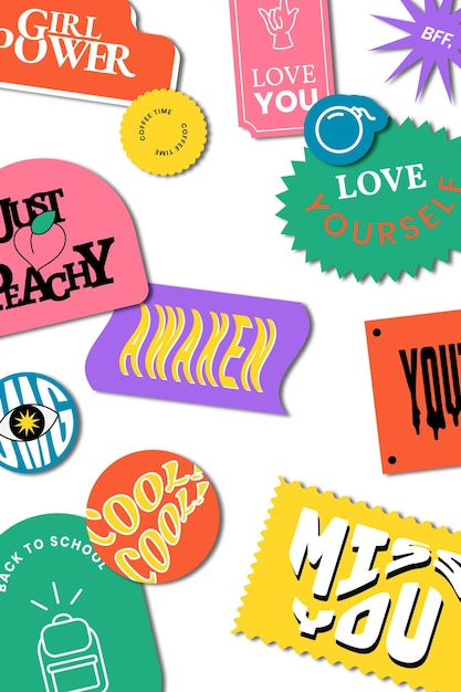 Vintage woord sticker patroon png achtergrond