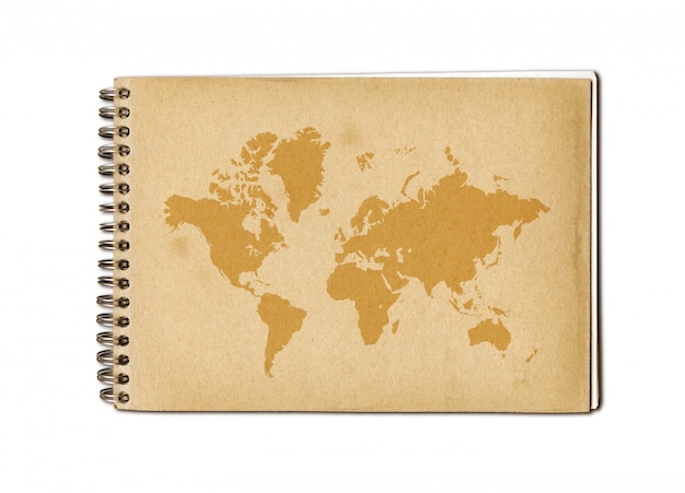 Photo vintage world map on an old notebook