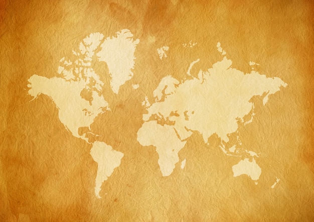 Photo vintage world map on old parchment paper