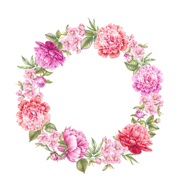 Vintage wreath of blooming roses.