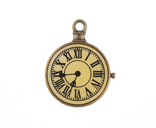 vintage yellow clock face isolated on white background