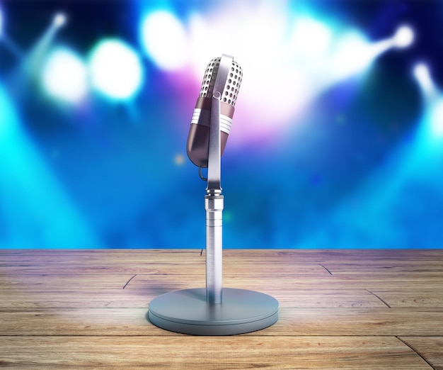 Vintage zilveren microfoon karaoke achtergrond 3D illustratie